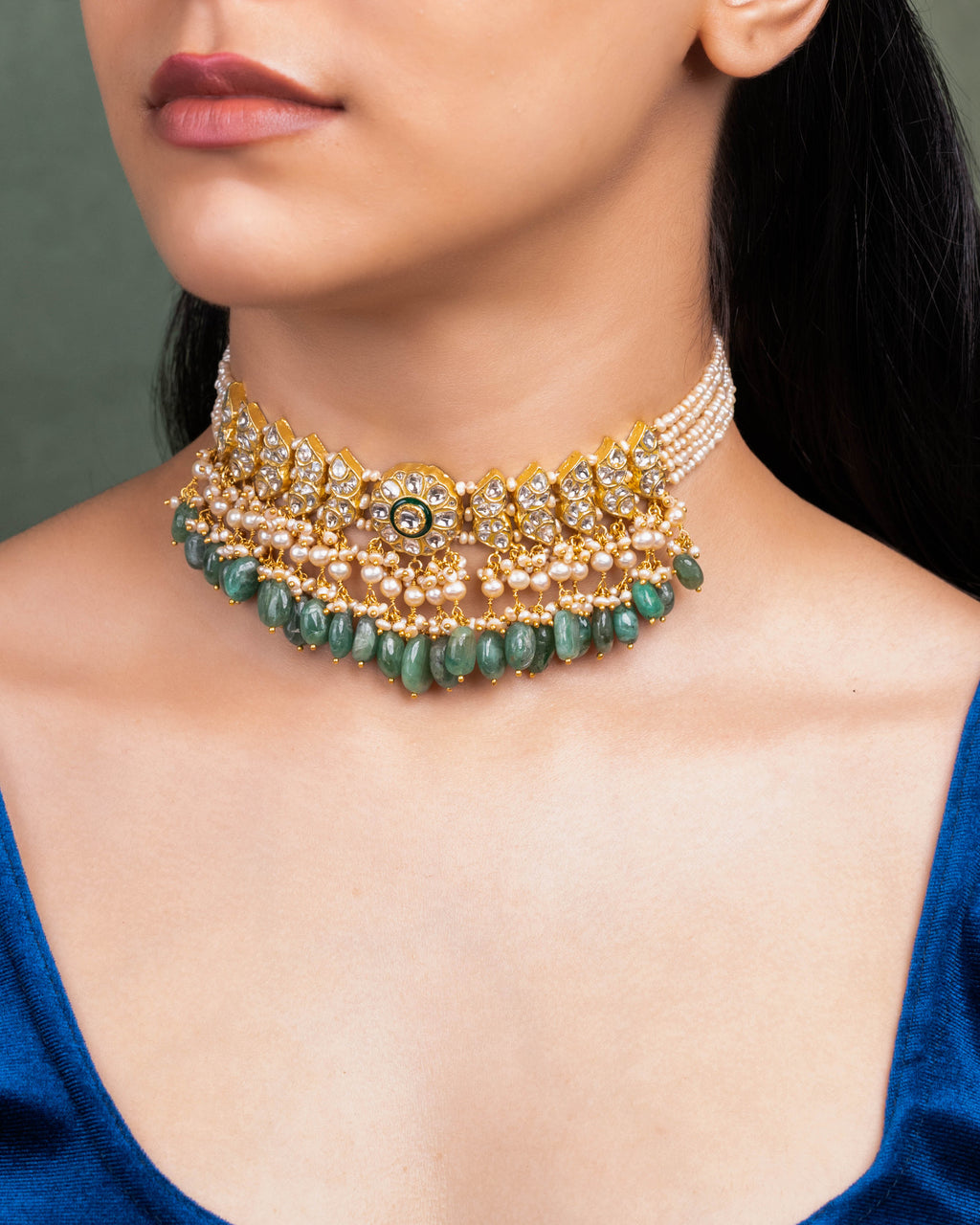 Jemini Choker And Manshi Tops Polki Set