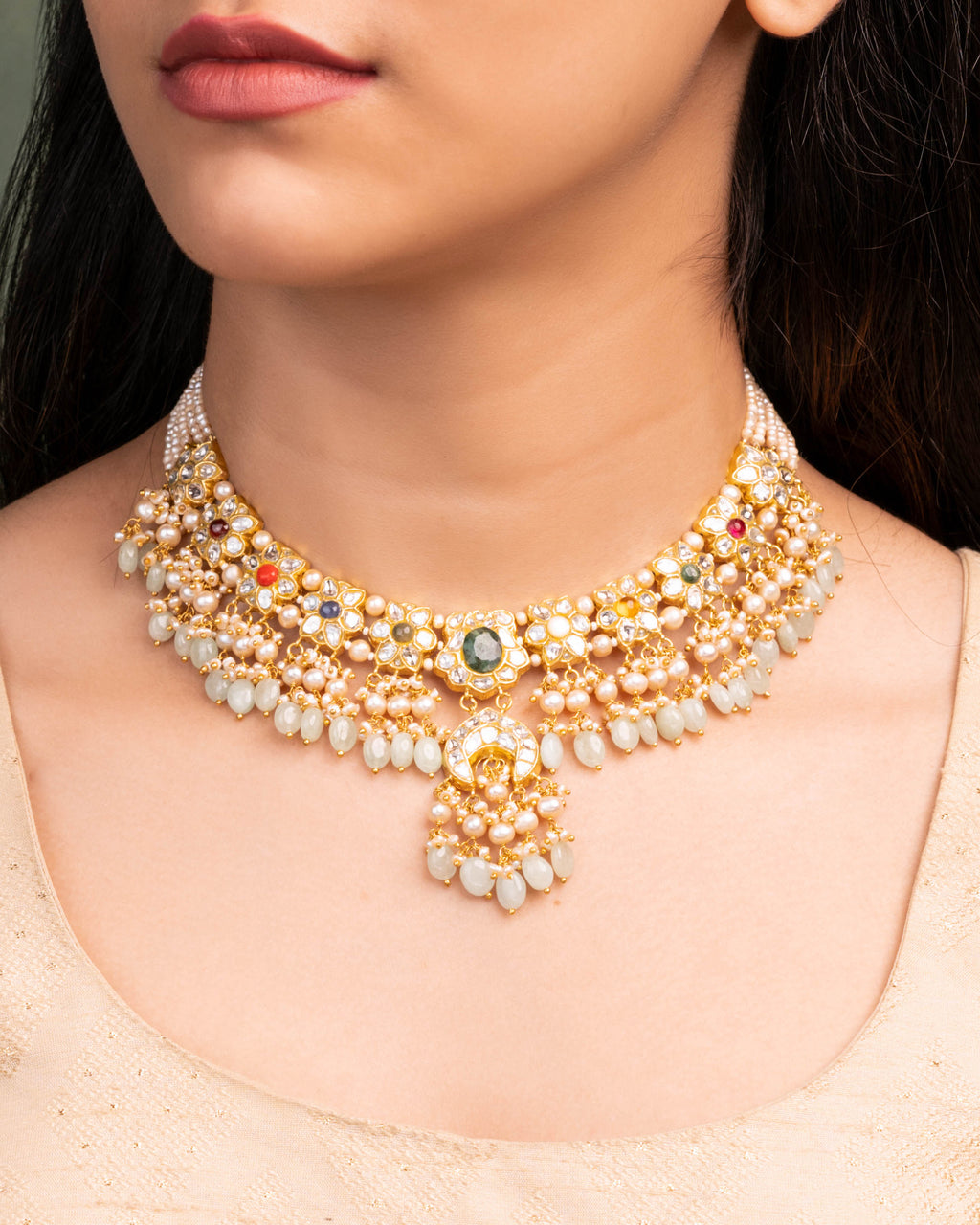 Suhani Choker And Bhomi Tops Polki Set