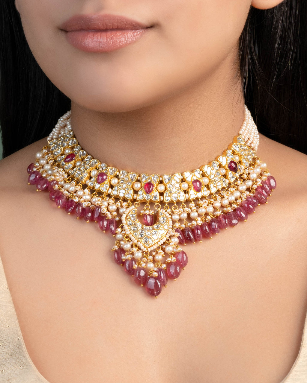 Rutuja Necklace And Priyaal Chandbalis Polki Set