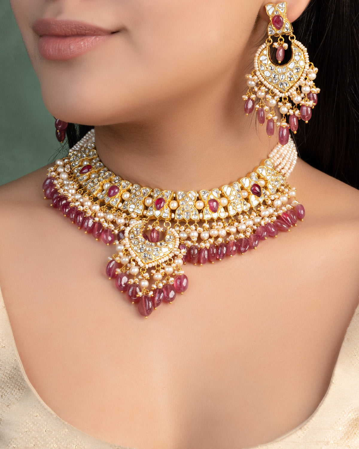 Rutuja Necklace And Priyaal Chandbalis Polki Set