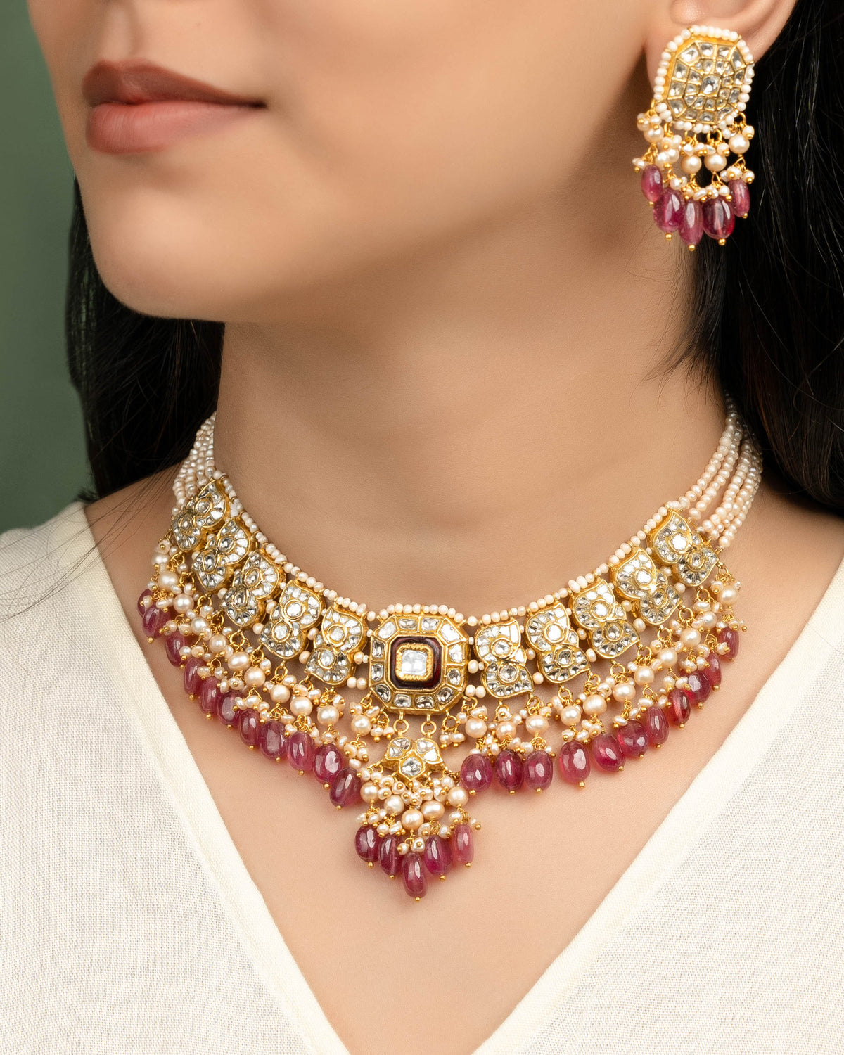 Darshika Necklace And Ananya Tops Polki Set