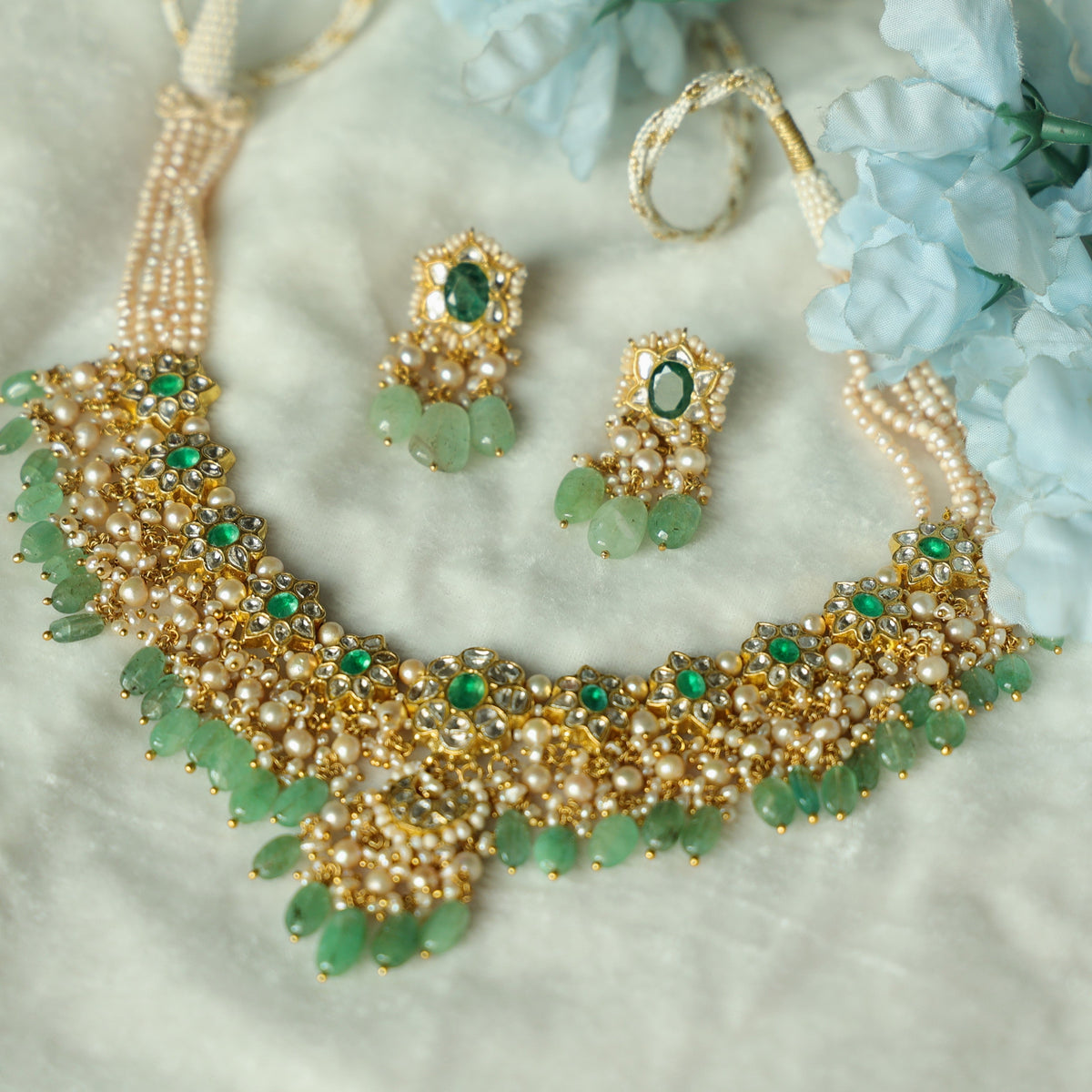 Ayushi Necklace And Devangi Tops Polki Set