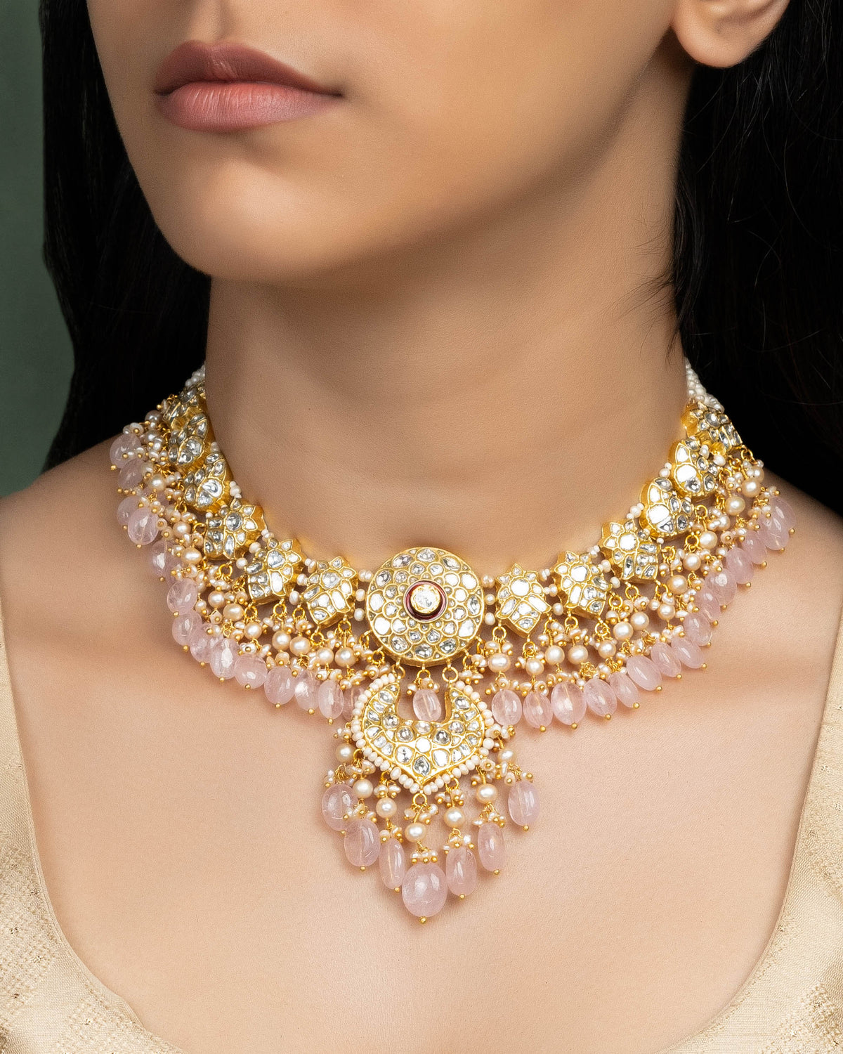Anita Necklace And Dinika Chandbalis Polki Set