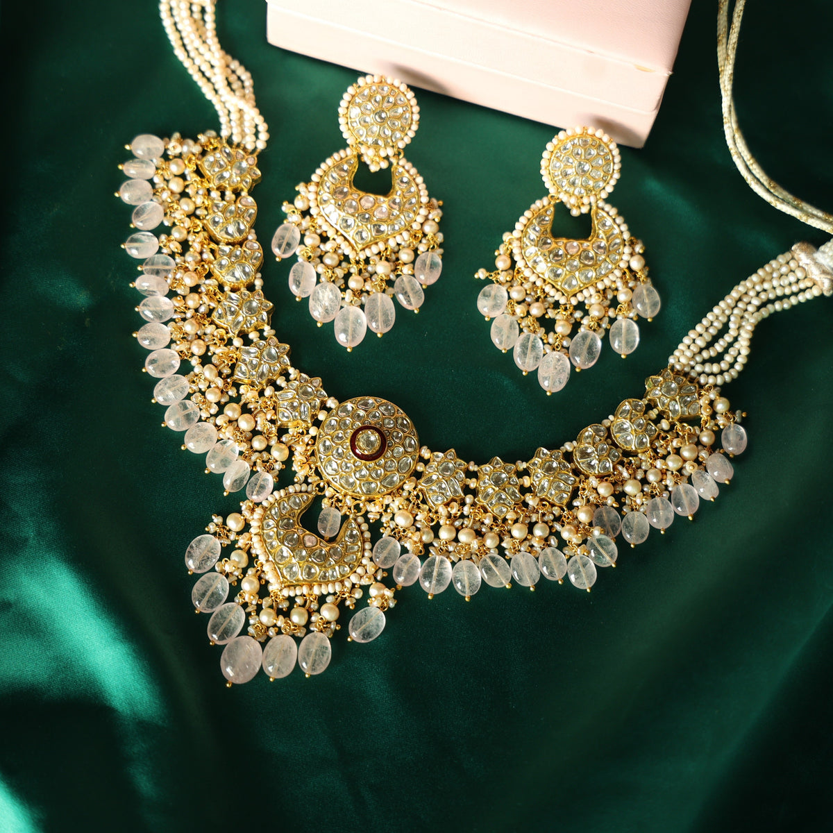Anita Necklace And Dinika Chandbalis Polki Set