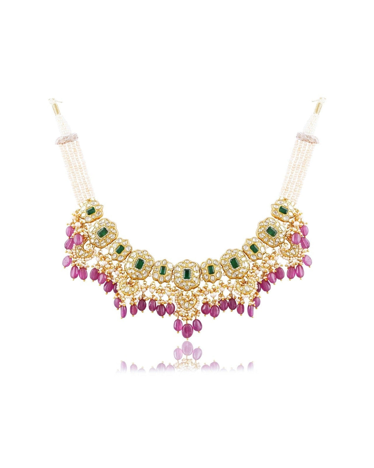 Anuja Necklace And Vidya Long Earrings Polki Set