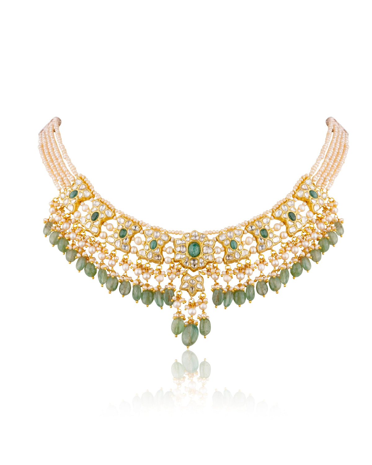 Misbha Necklace And Lipika Long Earrings Polki Set
