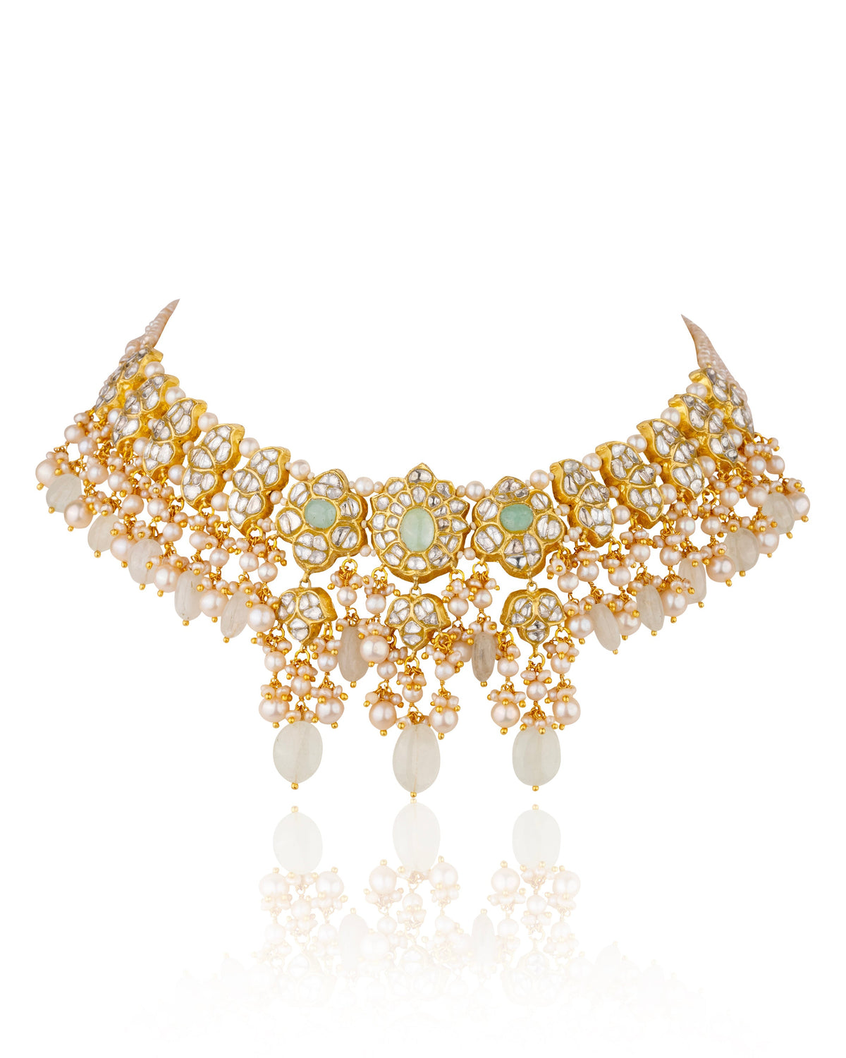 Fhalguni Necklace And Aahana Long Earrings Polki Set