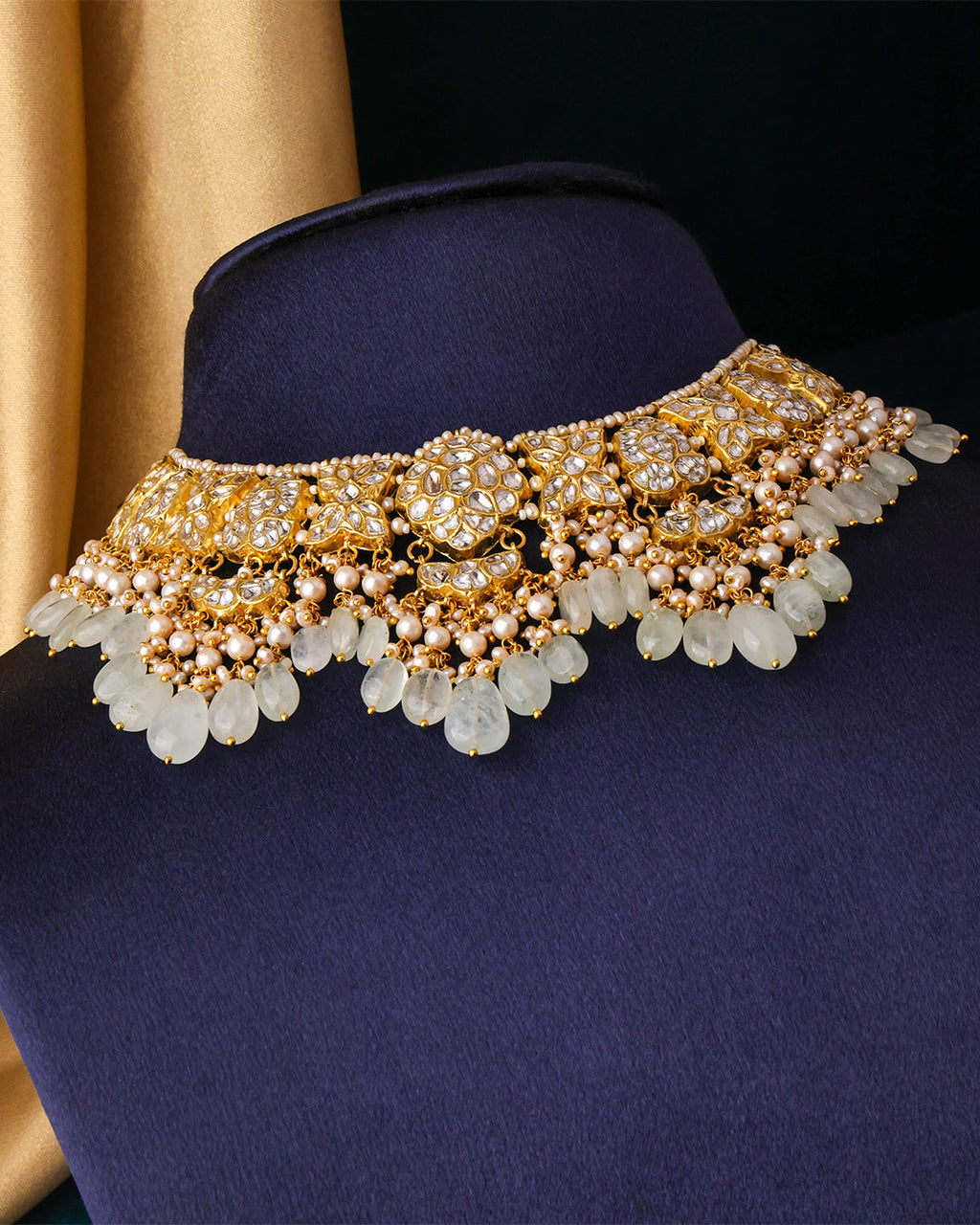 Naomi Necklace And Ziva Long Earrings Polki Set