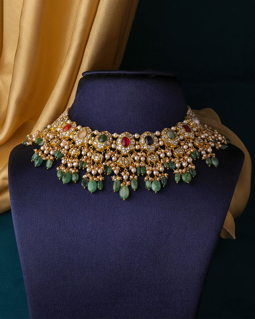 Latika Necklace And Niva Long Earrings Polki Set