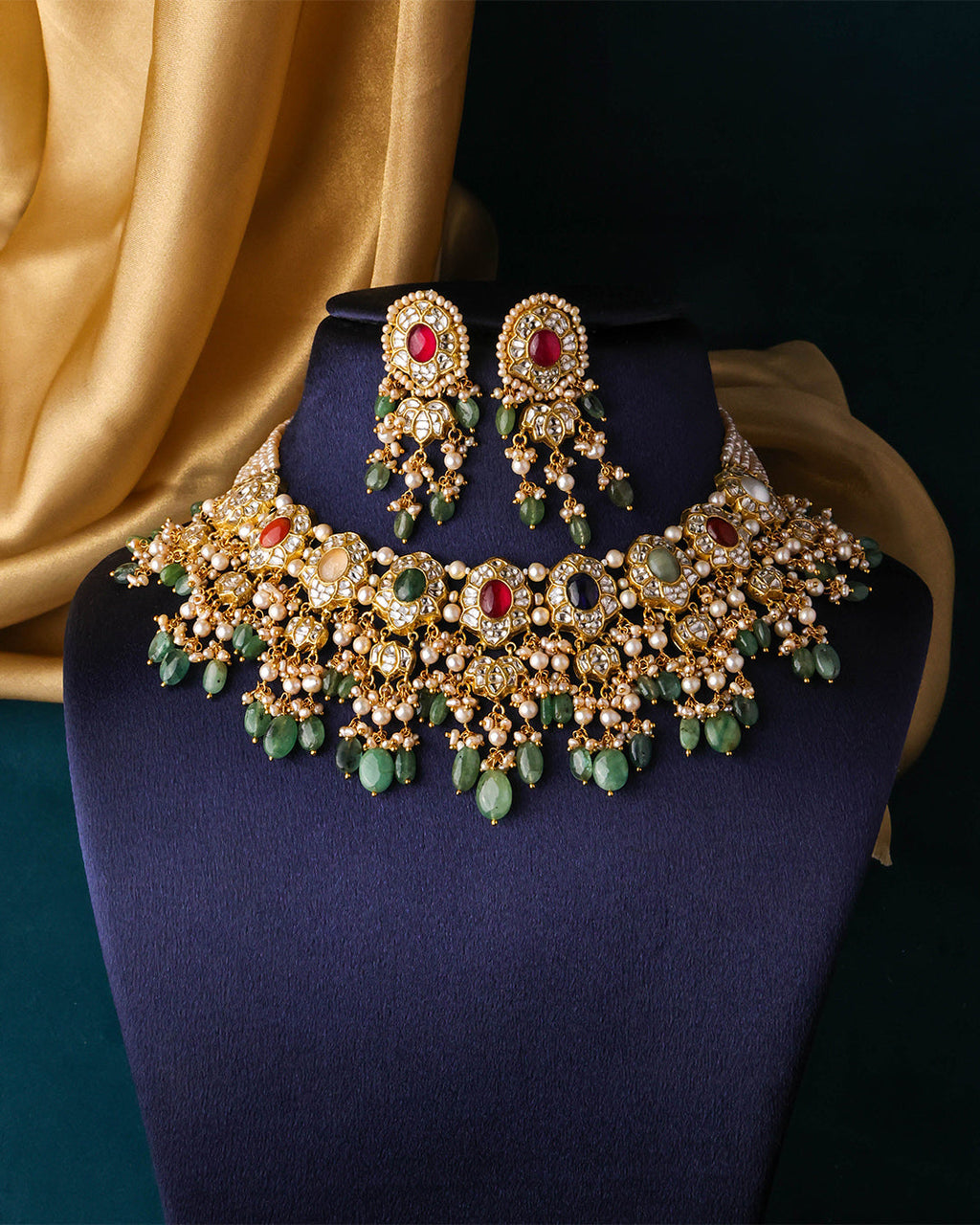 Latika Necklace And Niva Long Earrings Polki Set