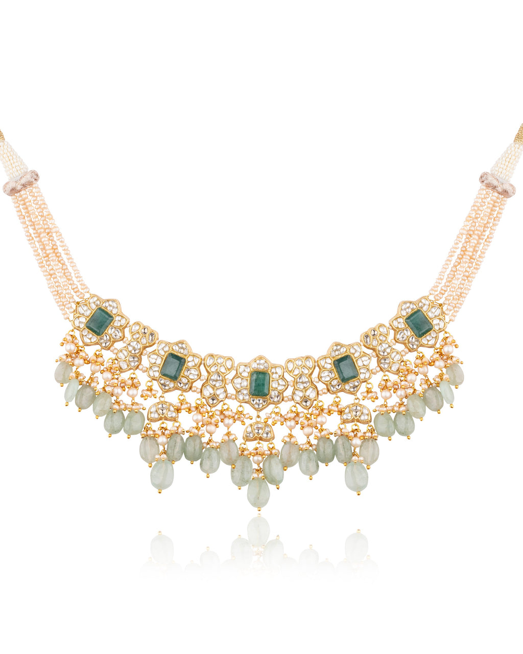 Priya Necklace And Meera Long Earrings Polki Set