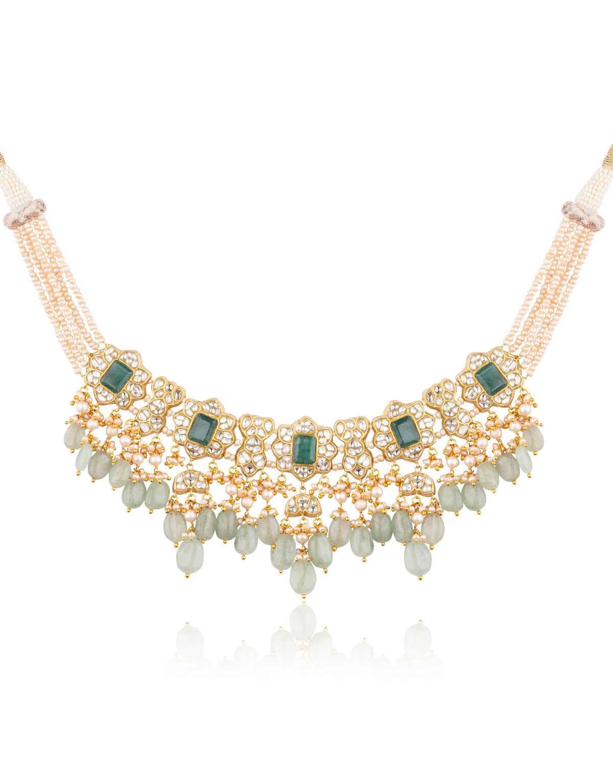 Priya Necklace And Meera Long Earrings Polki Set