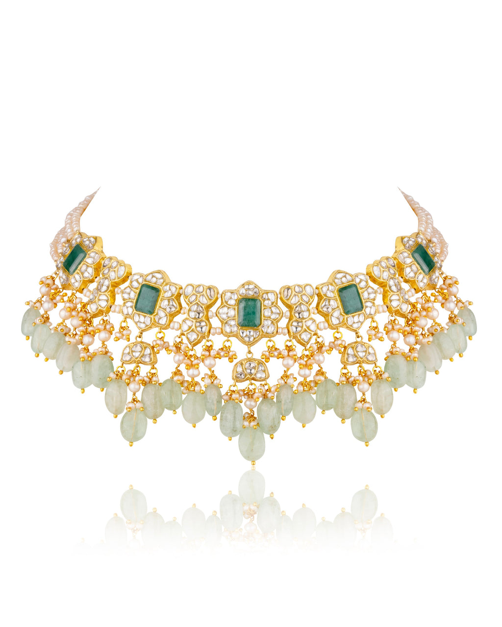 Priya Necklace And Meera Long Earrings Polki Set