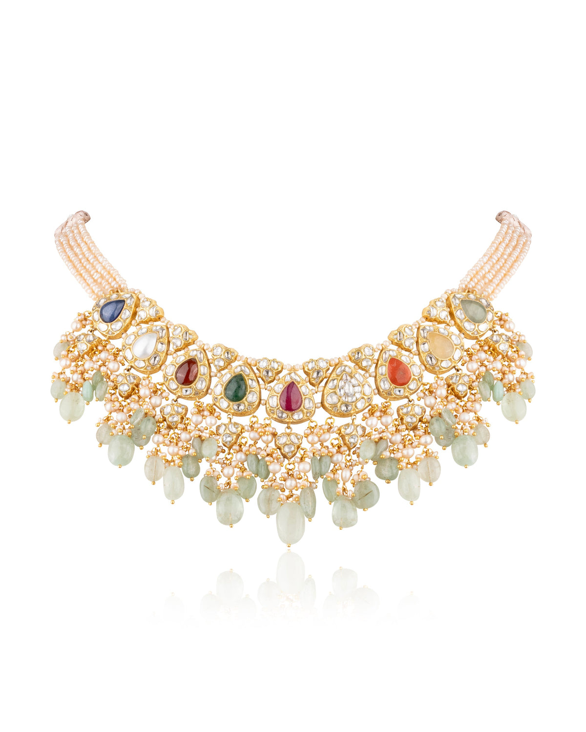 Aarini Necklace And Pihu Long Earrings Polki Set