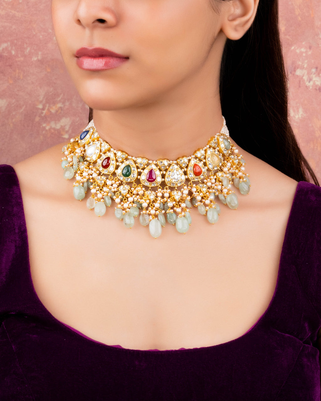 Aarini Necklace And Pihu Long Earrings Polki Set