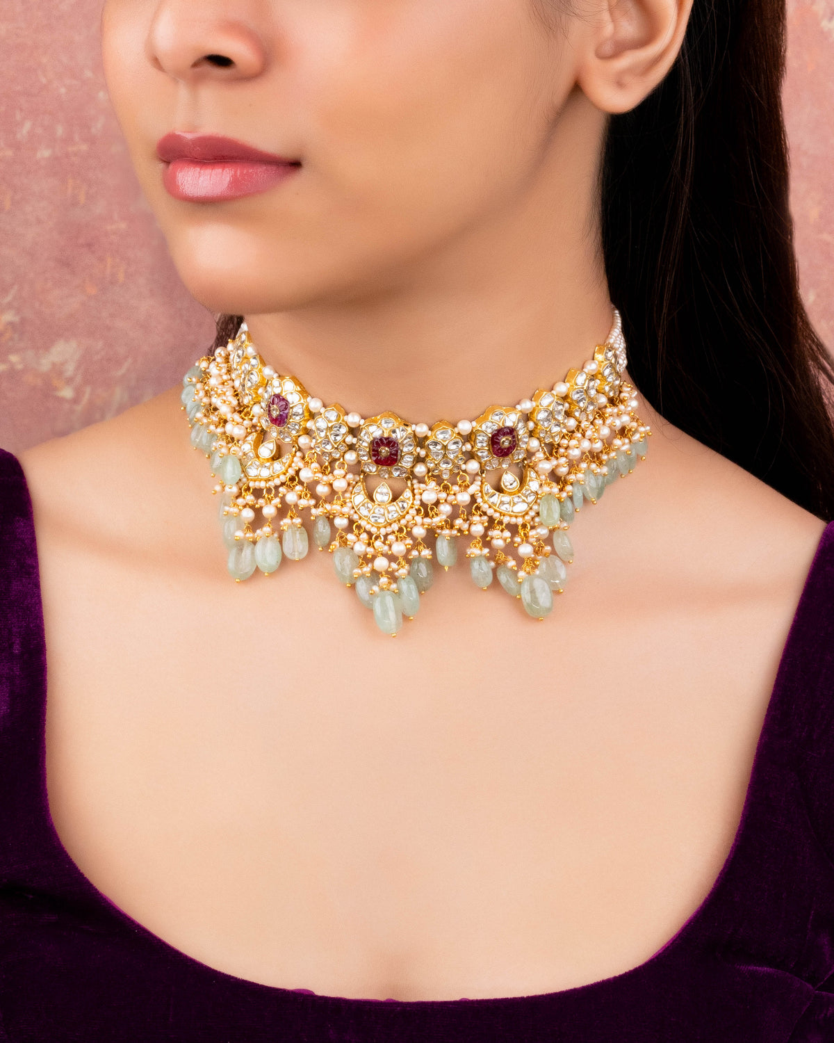 Prithi Choker And Rishima Chandbalis Polki Set