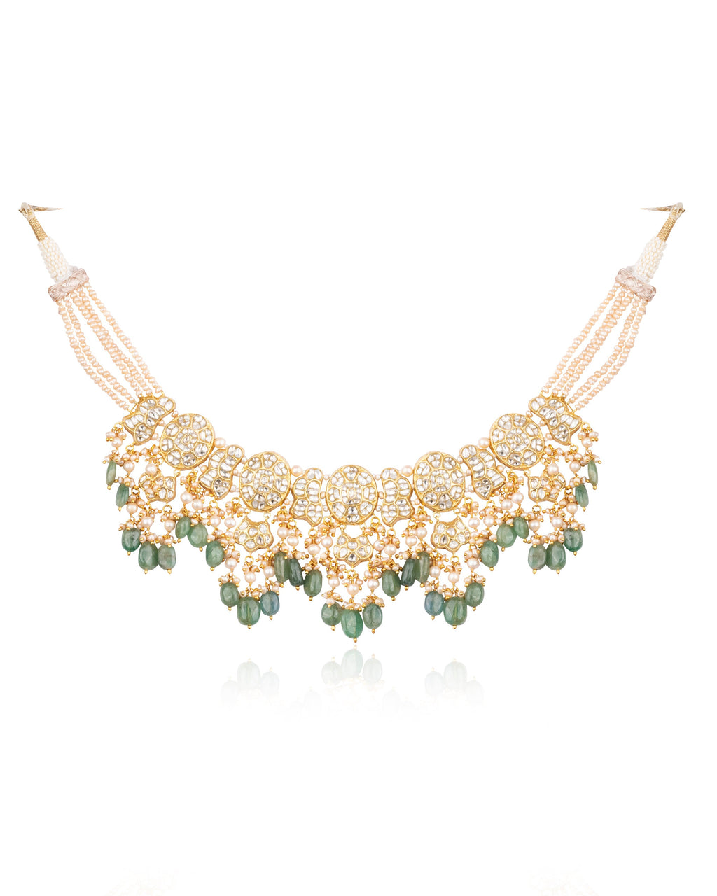 Aachal Necklace And Trayi Long Earrings Polki Set