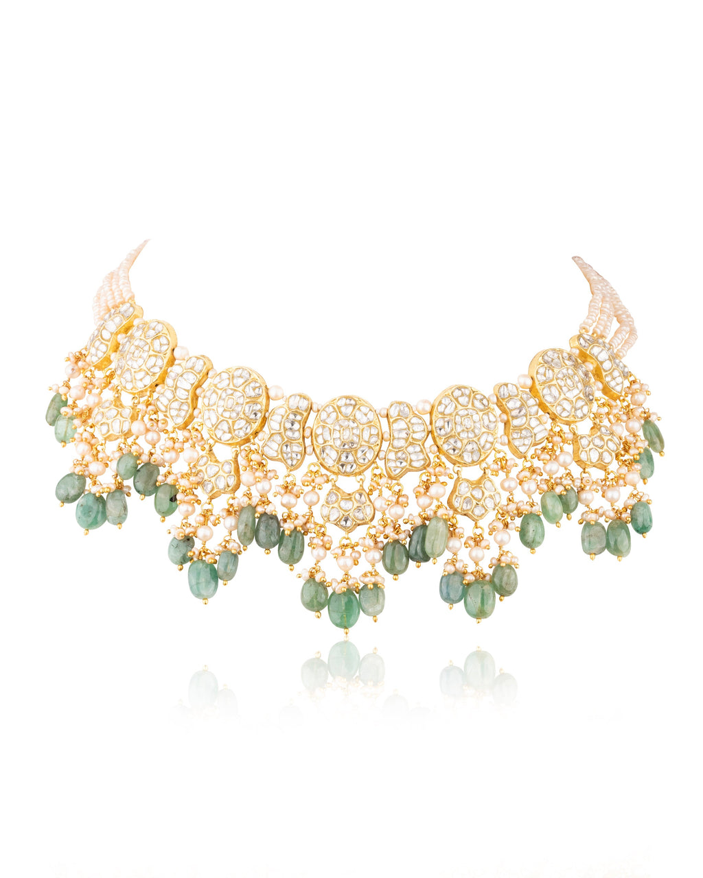 Aachal Necklace And Trayi Long Earrings Polki Set