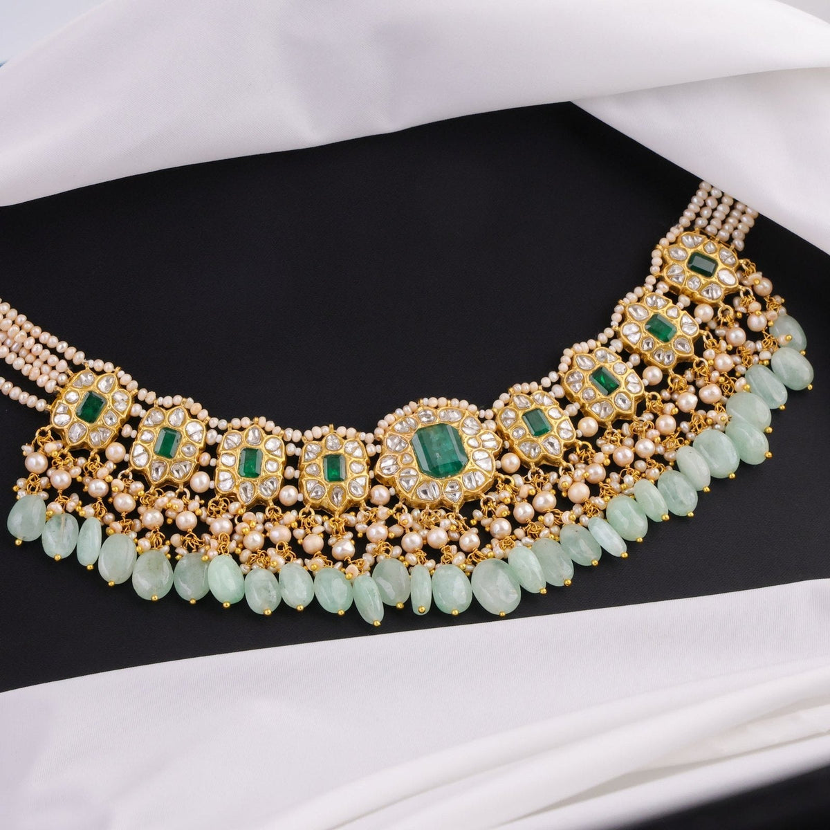 Maithra Necklace And Faiza Tops Polki Set