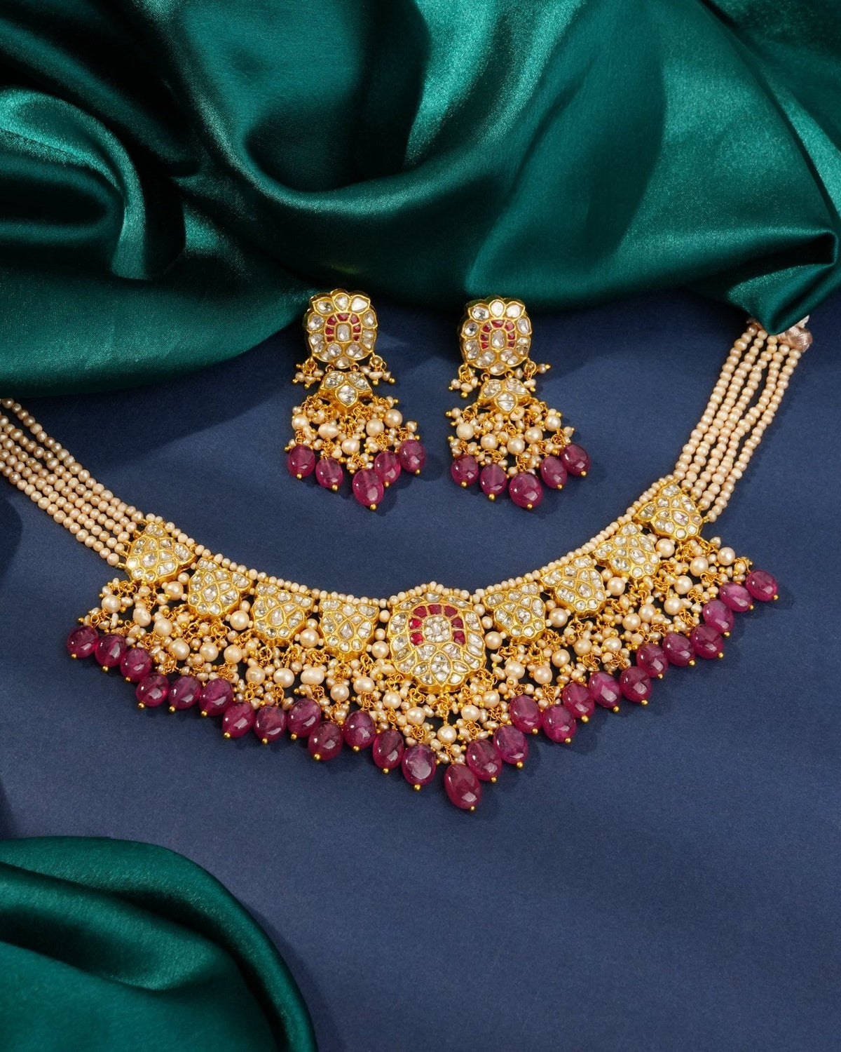 Kirti Necklace And Eakta Long Earrings Polki Set