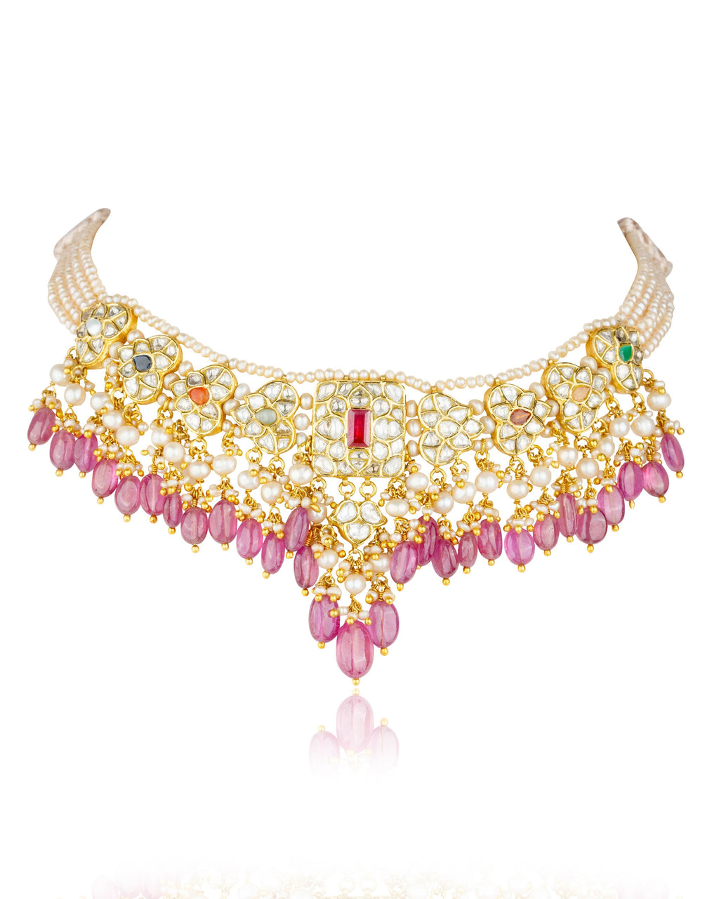 Ziya Necklace And Gia Long Earrings Polki Set