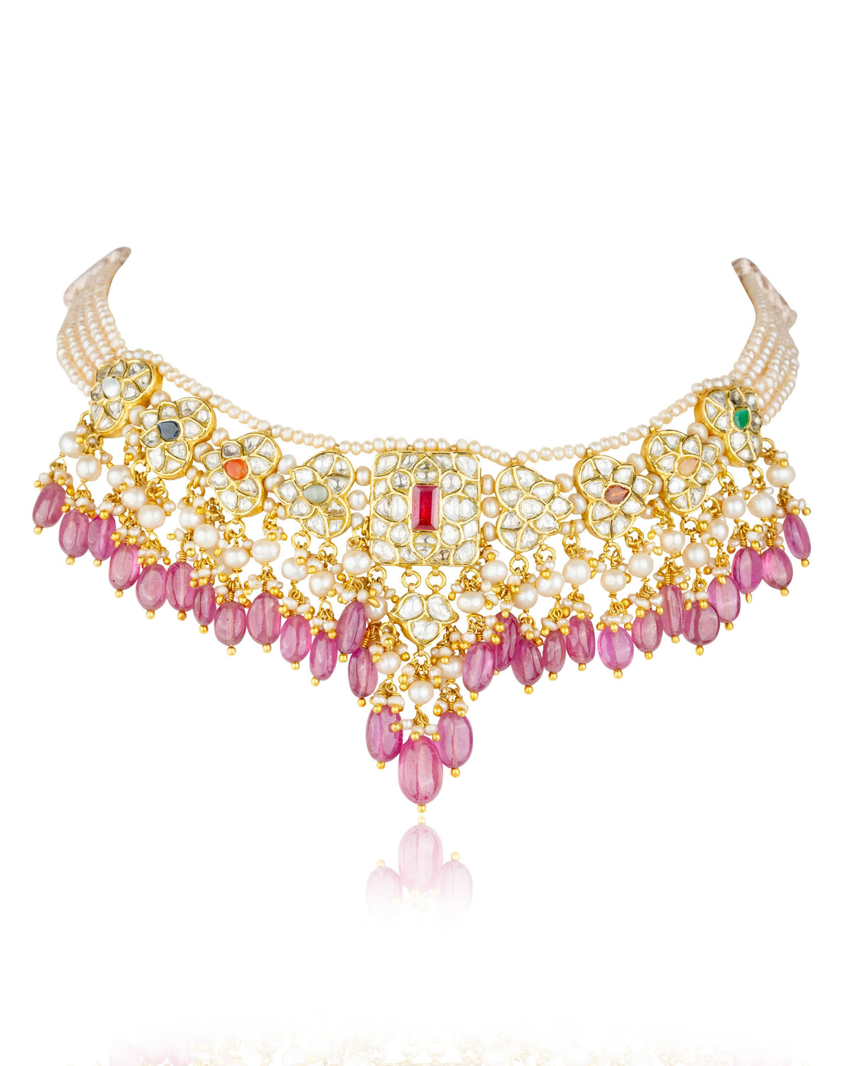 Ziya Necklace And Gia Long Earrings Polki Set