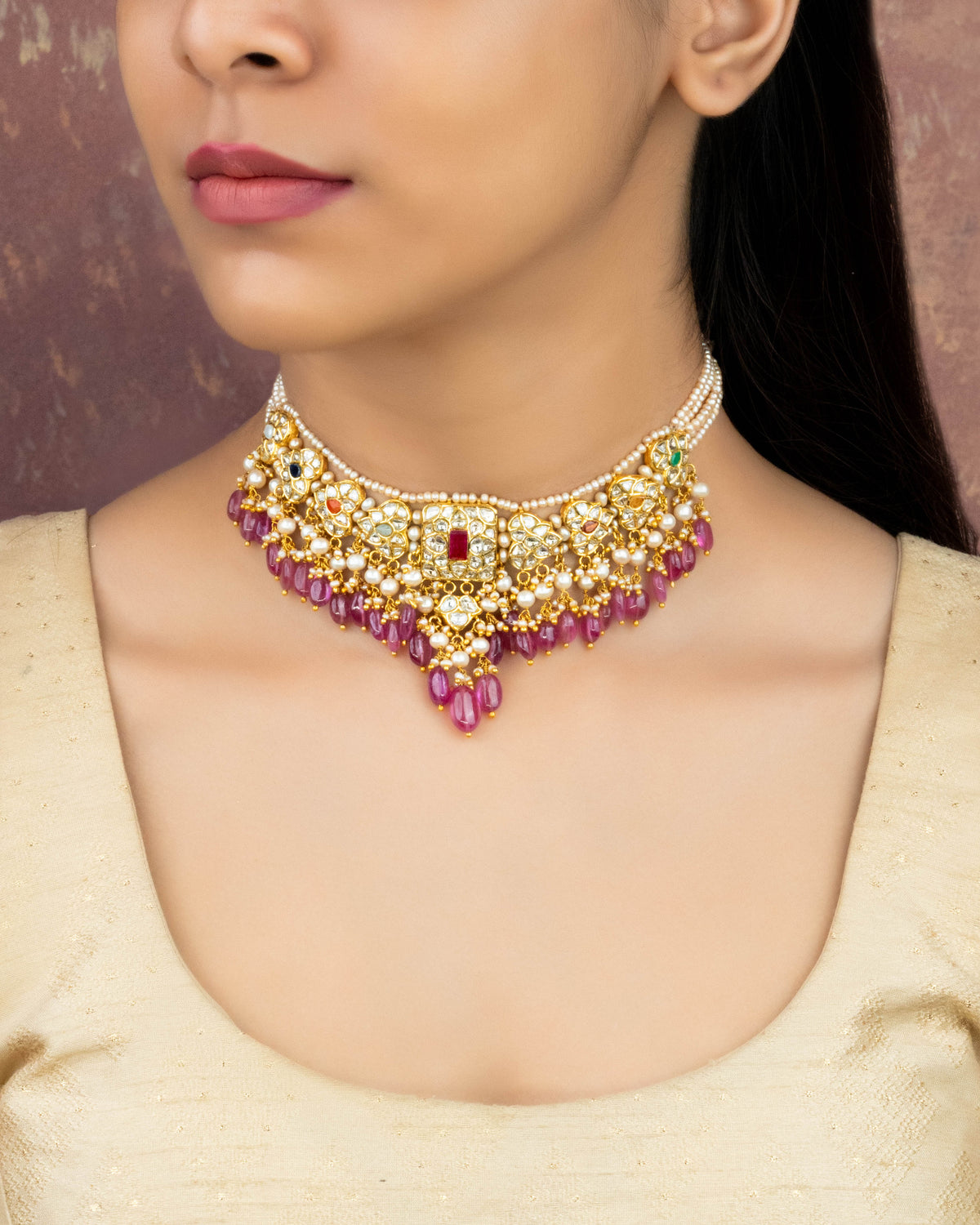 Ziya Necklace And Gia Long Earrings Polki Set