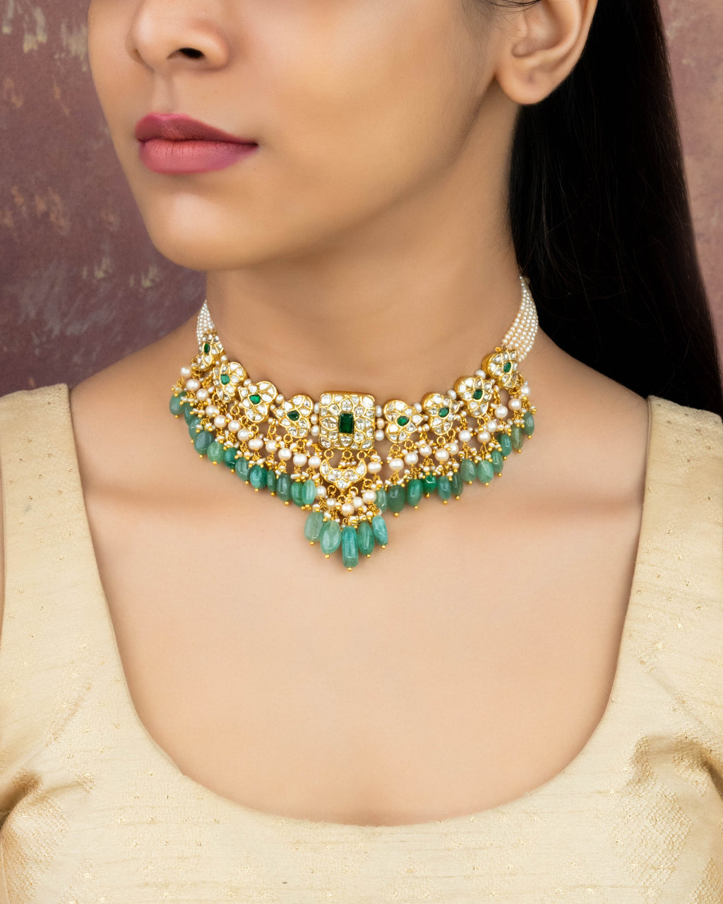 Ynez Necklace And Jeeya Chandbalis Polki Set