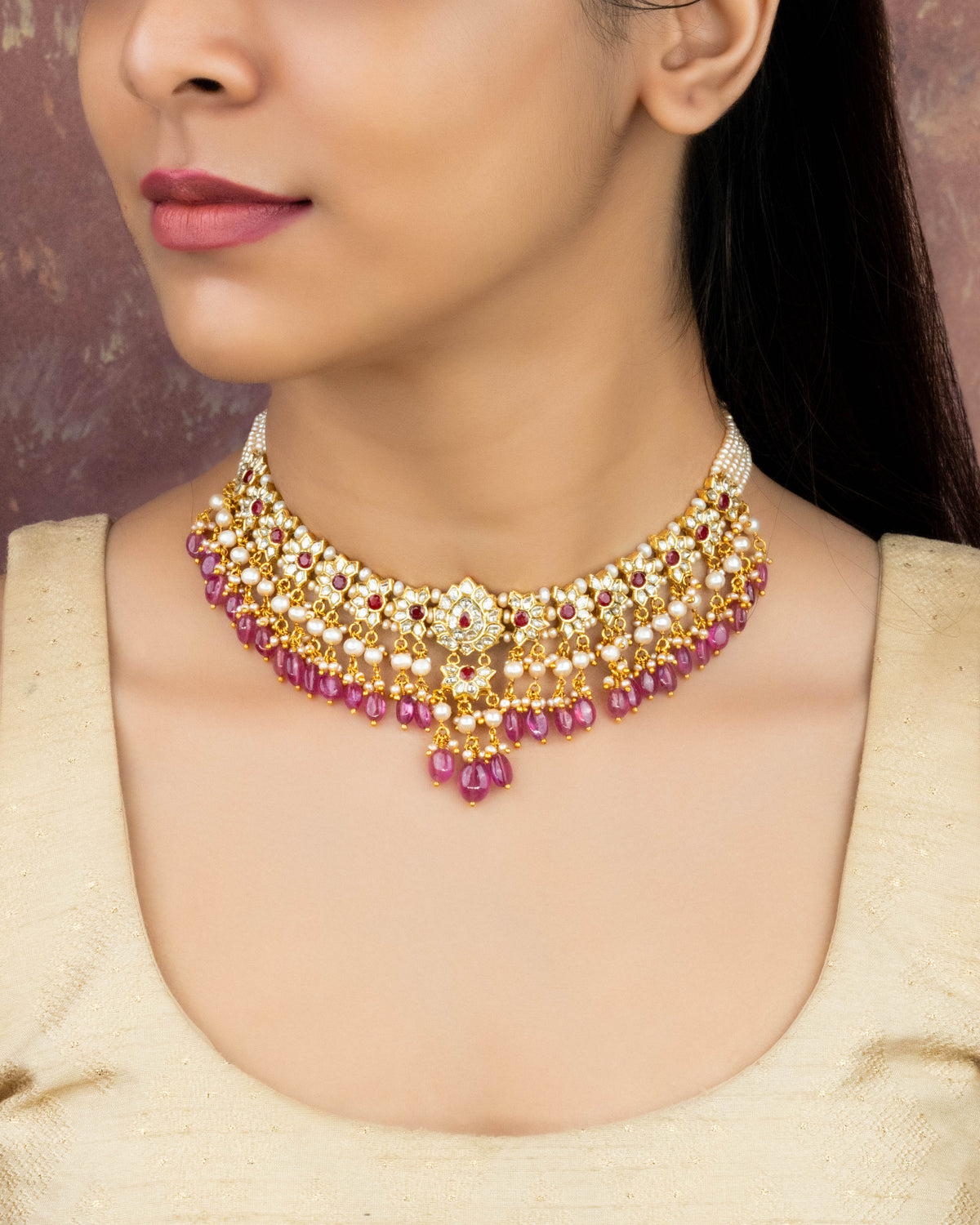 Shrin Choker And Heer Long Earrings Polki Set
