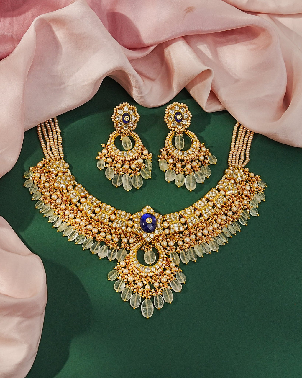 Yasha Necklace And Sakshi Chandbalis Polki Set