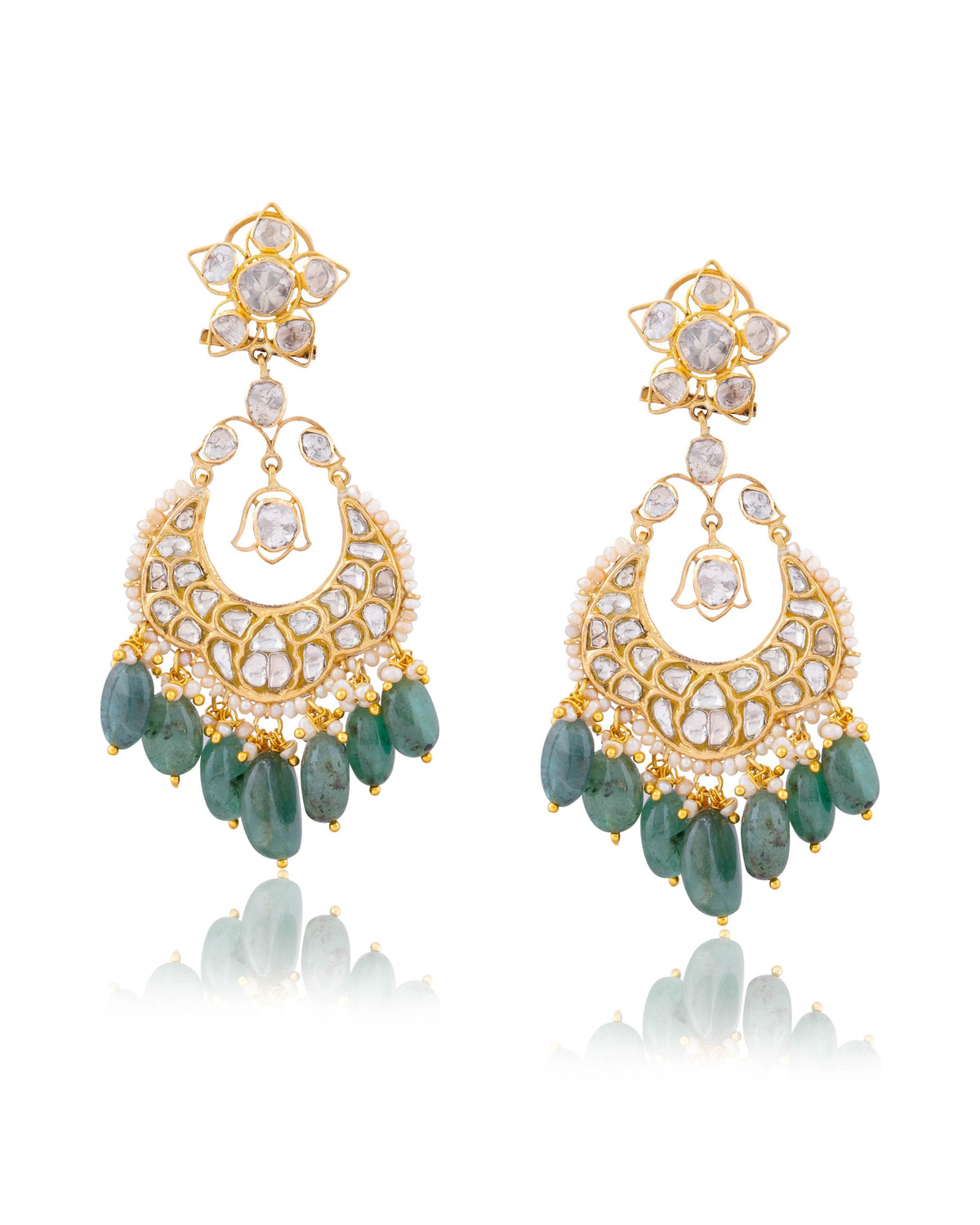 Sanaya Long Necklace And Aadhya Chandbalis Polki And Diamond Set