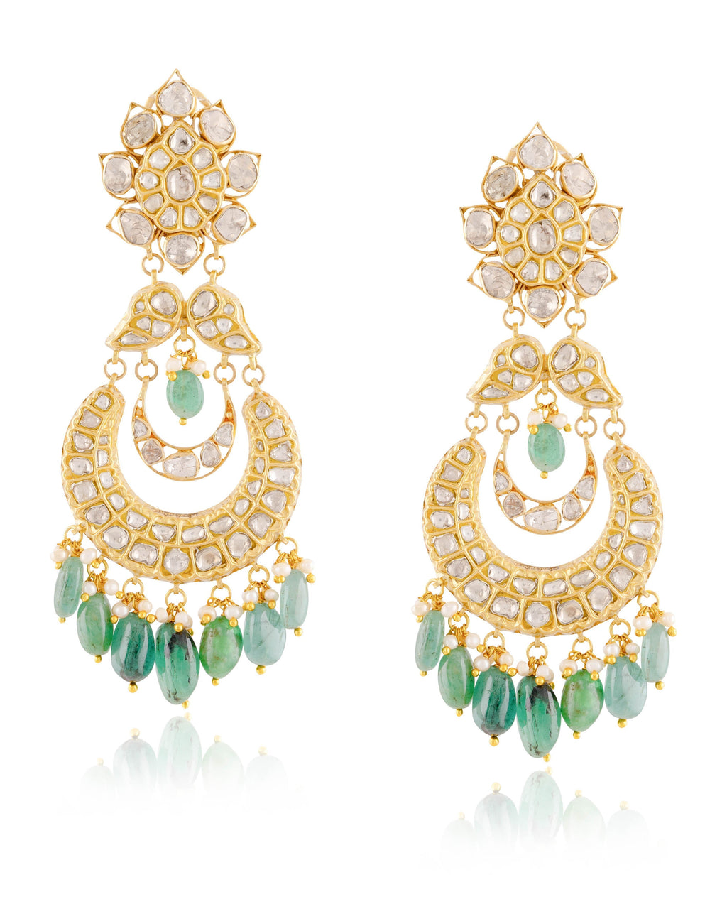 Somna Necklace And Diya Chandbalis Polki Set
