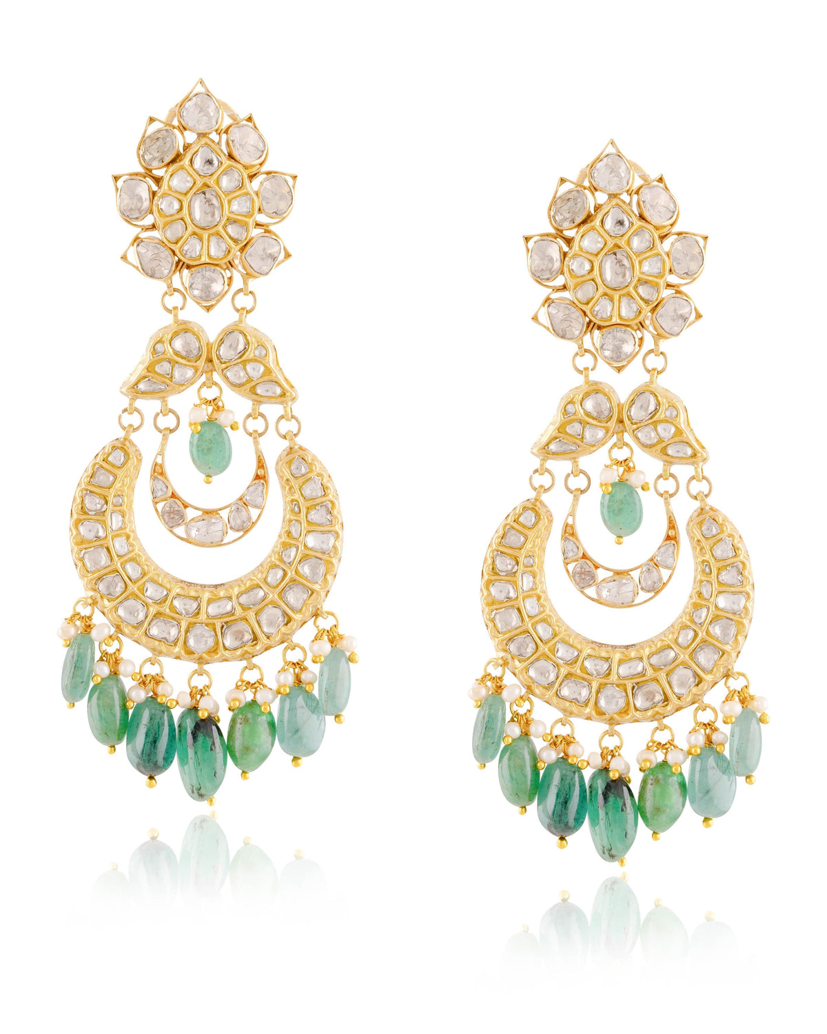 Somna Necklace And Diya Chandbalis Polki Set