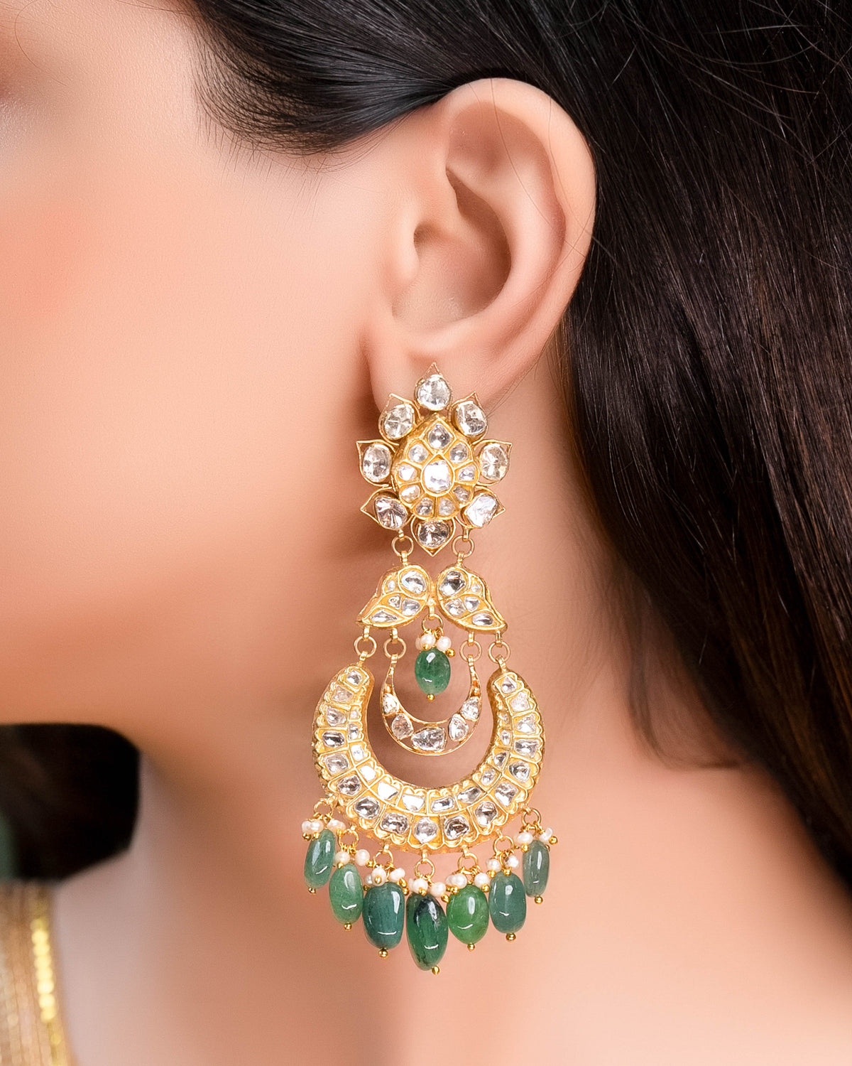 Hina Necklace And Diya Chandbalis  Polki And Diamond Set