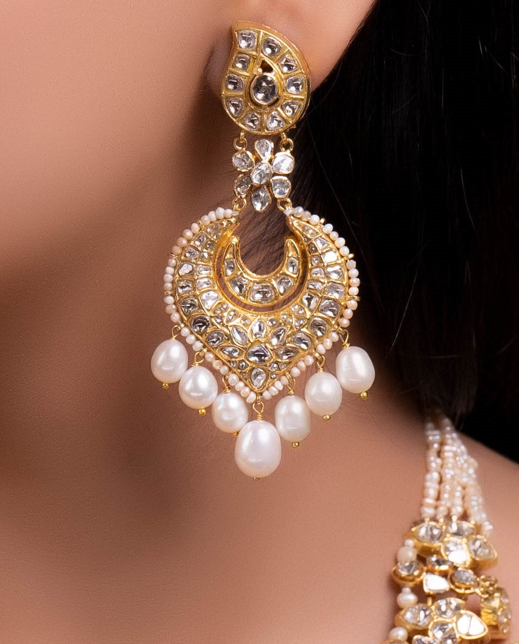 Shaheen Long Necklace And Ishika Chandbalis Polki Set