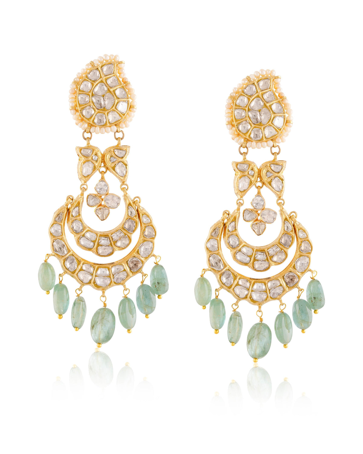Charvi Long Necklace And Shubhi Chandbalis Polki And Diamond Set