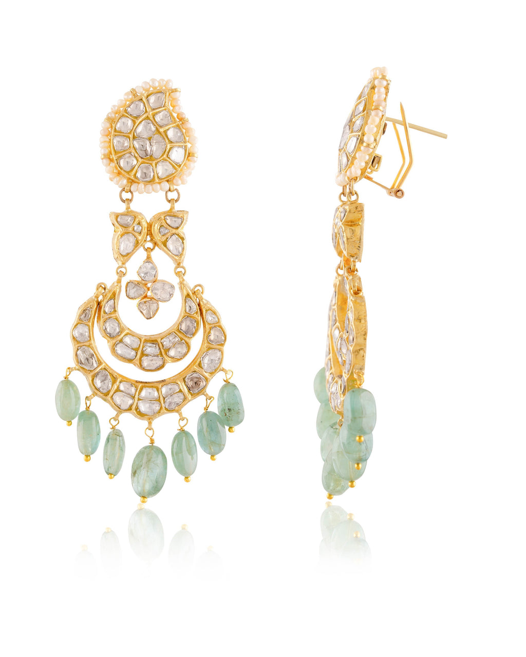 Charvi Long Necklace And Shubhi Chandbalis Polki And Diamond Set