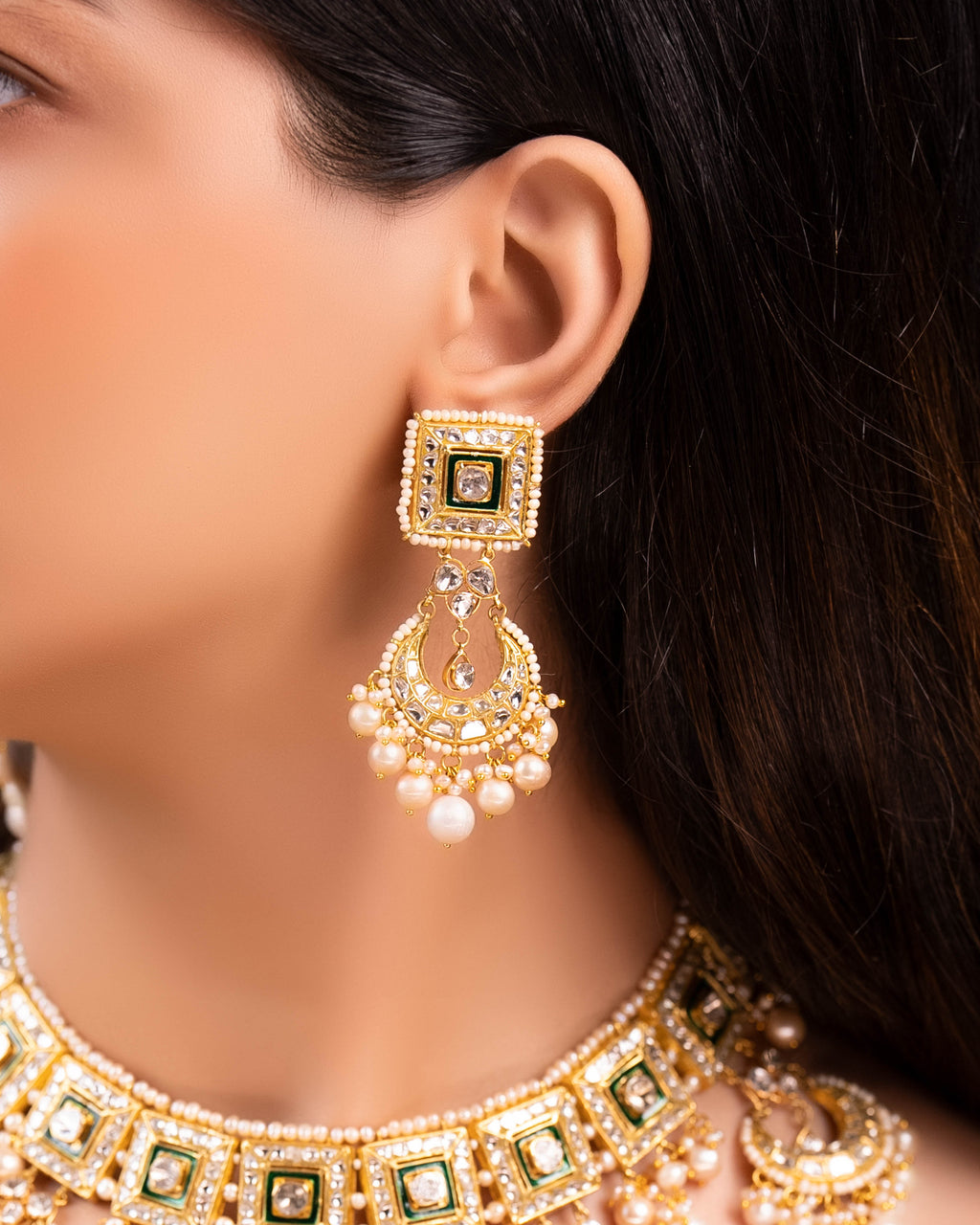 Samara Necklace And Parisha Chandbalis Polki Set