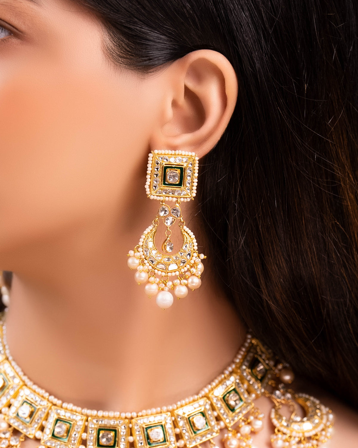 Samara Necklace And Parisha Chandbalis Polki Set