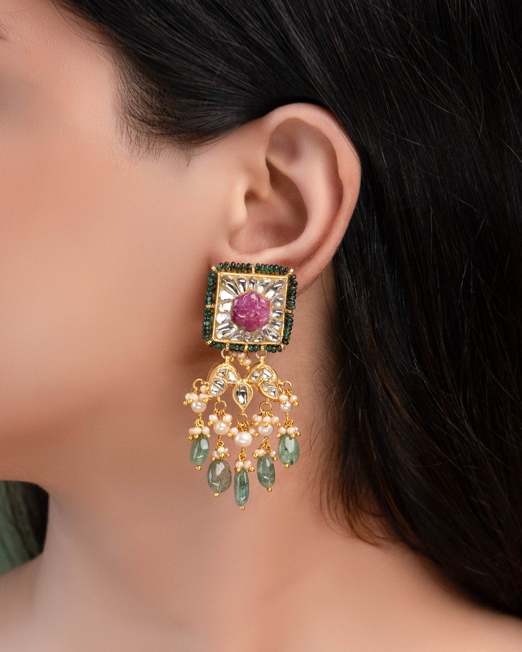 Kaisha Polki Long Earrings