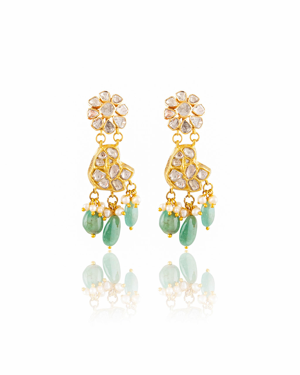 Tonia Necklace And Tanvi Long Earrings Polki Set