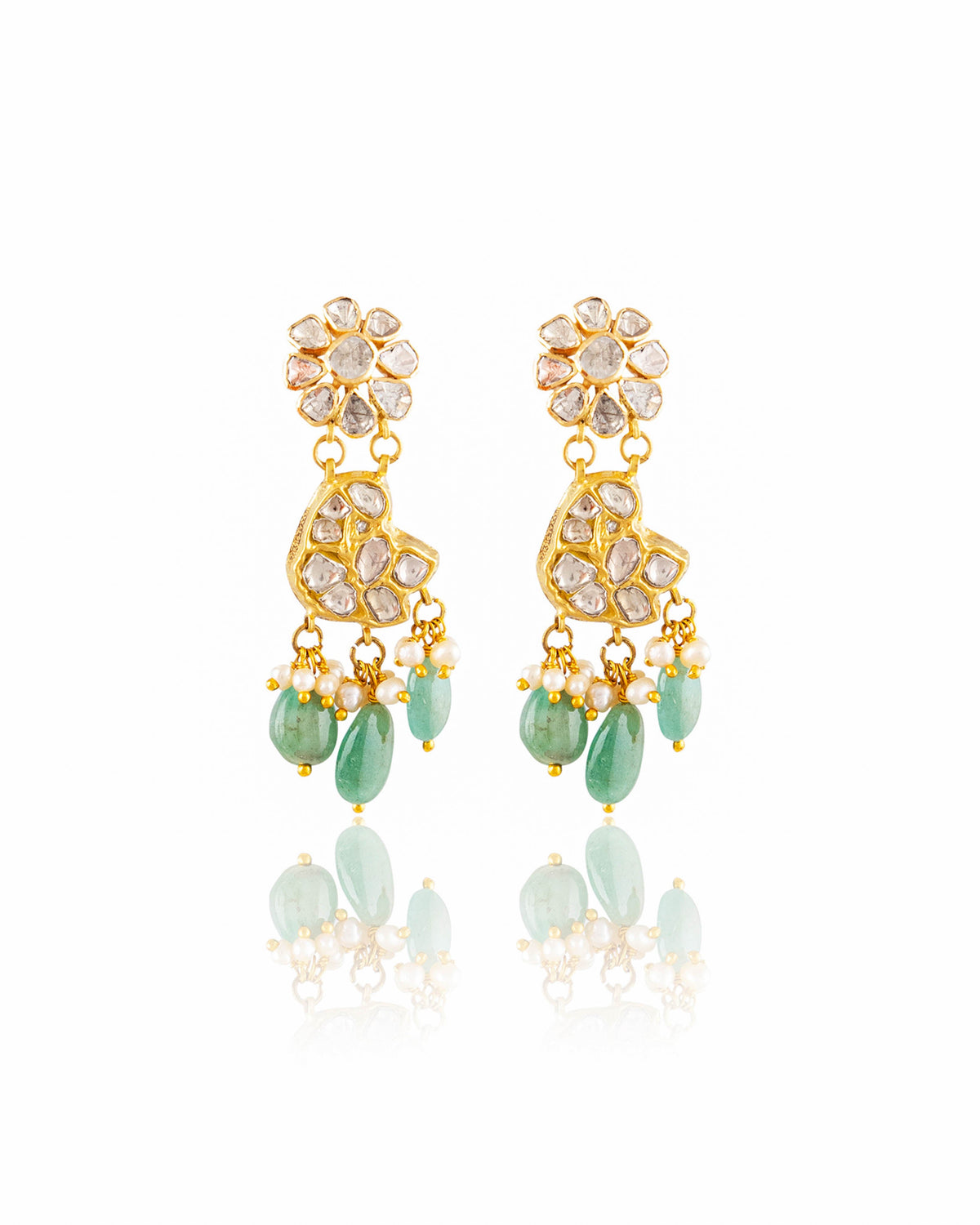 Tonia Necklace And Tanvi Long Earrings Polki Set