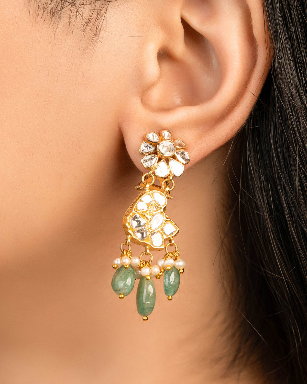 Tonia Necklace And Tanvi Long Earrings Polki Set