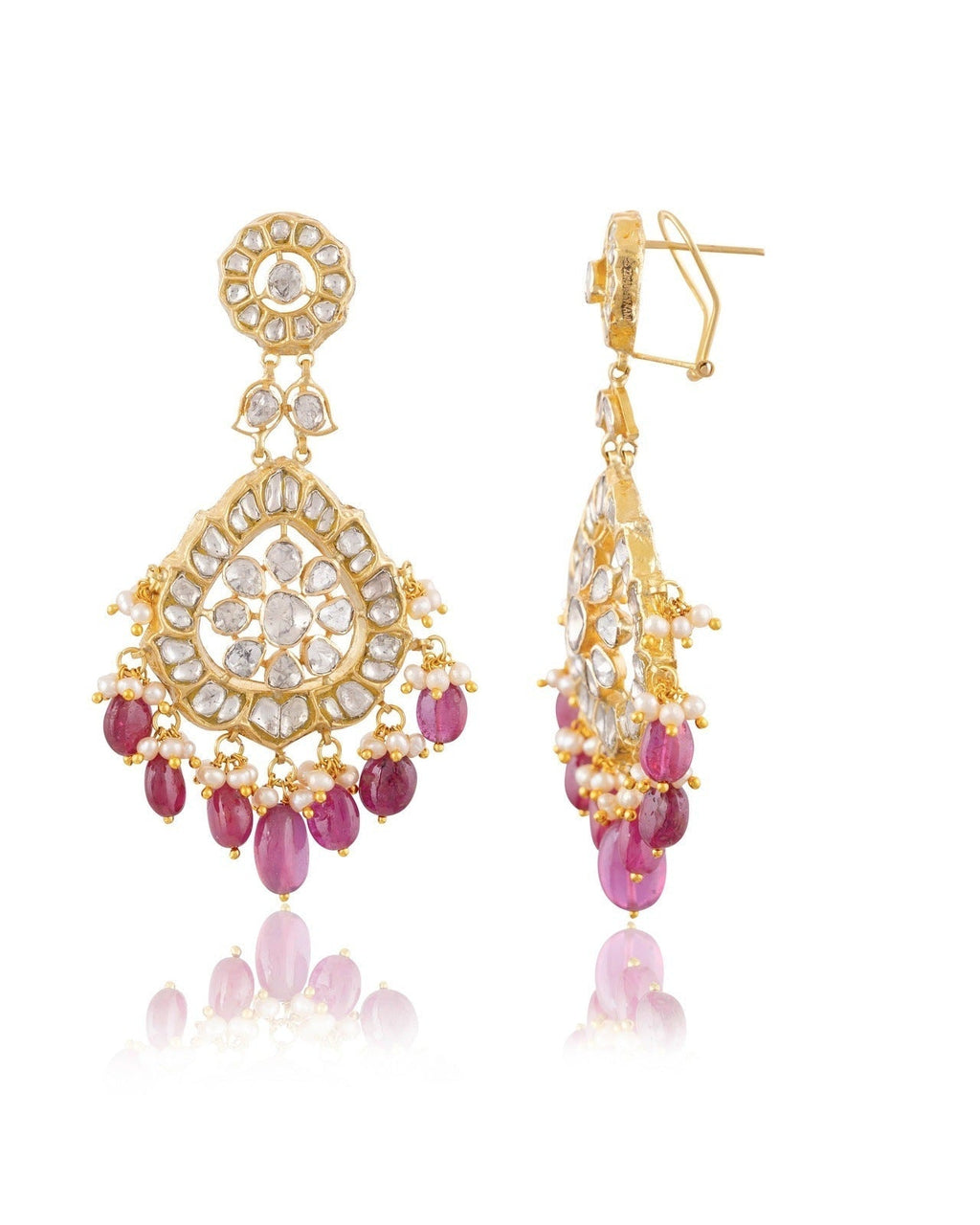 Sage Necklace And Sanchi Long Earrings Polki Set