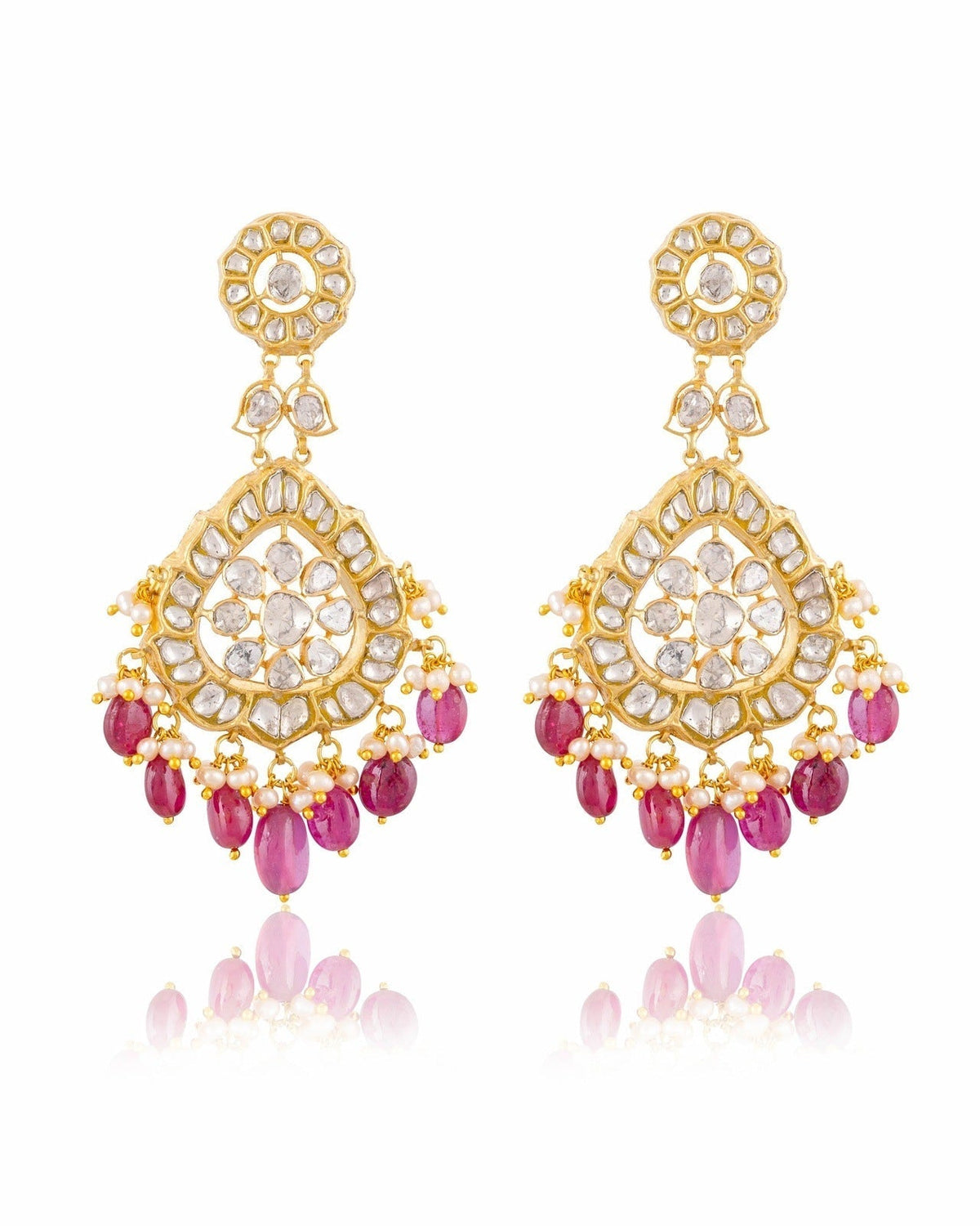 Sage Necklace And Sanchi Long Earrings Polki Set