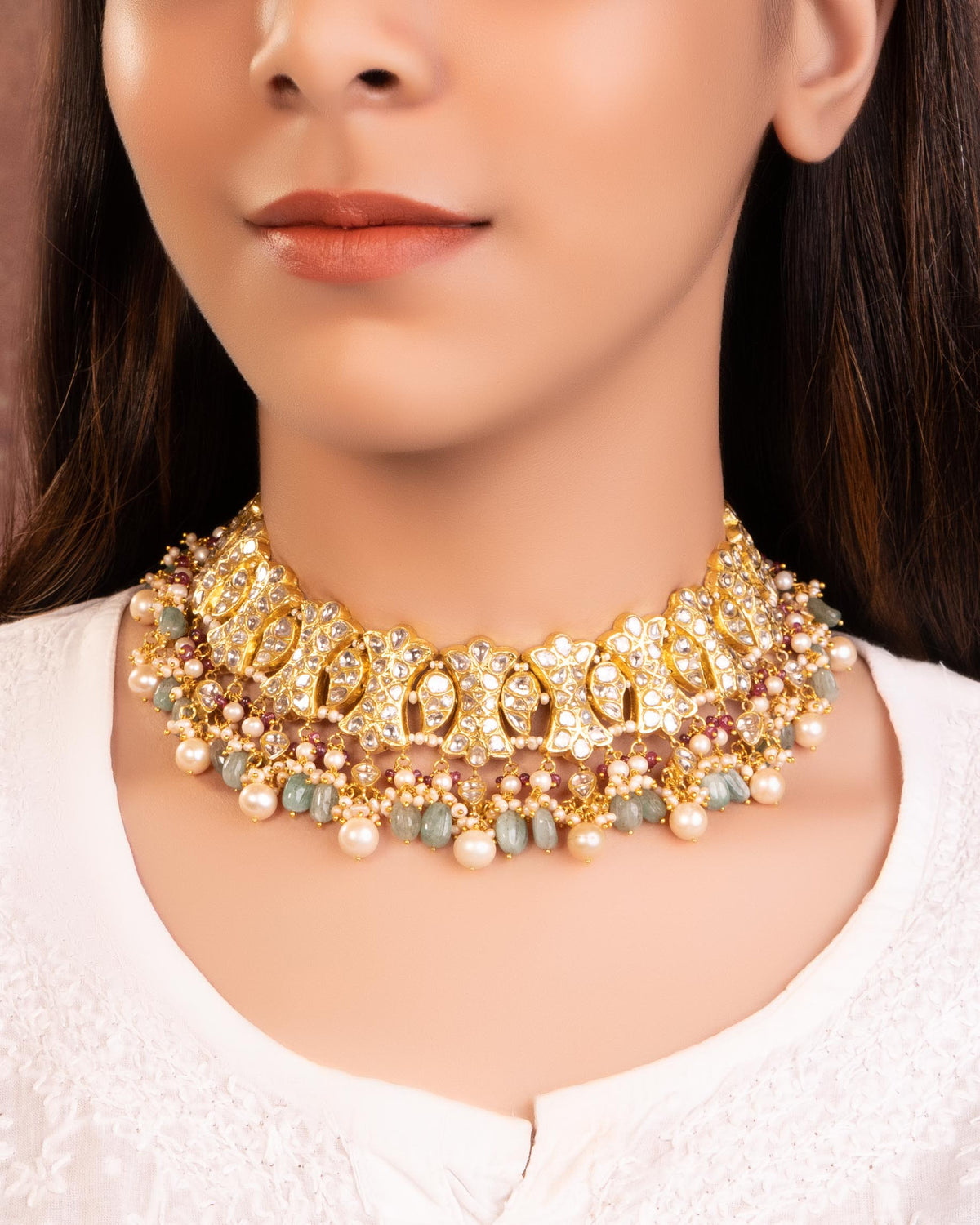 Sevil Necklace And Vivi Chandbalis Polki Set