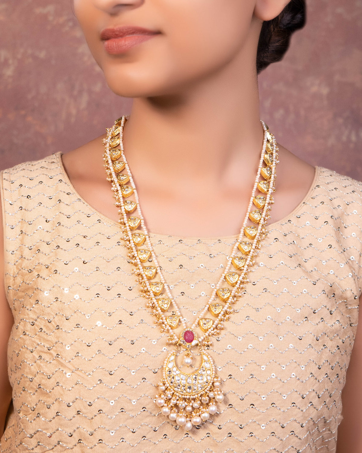 Rasika Long Necklace And Carol Tops Polki Set