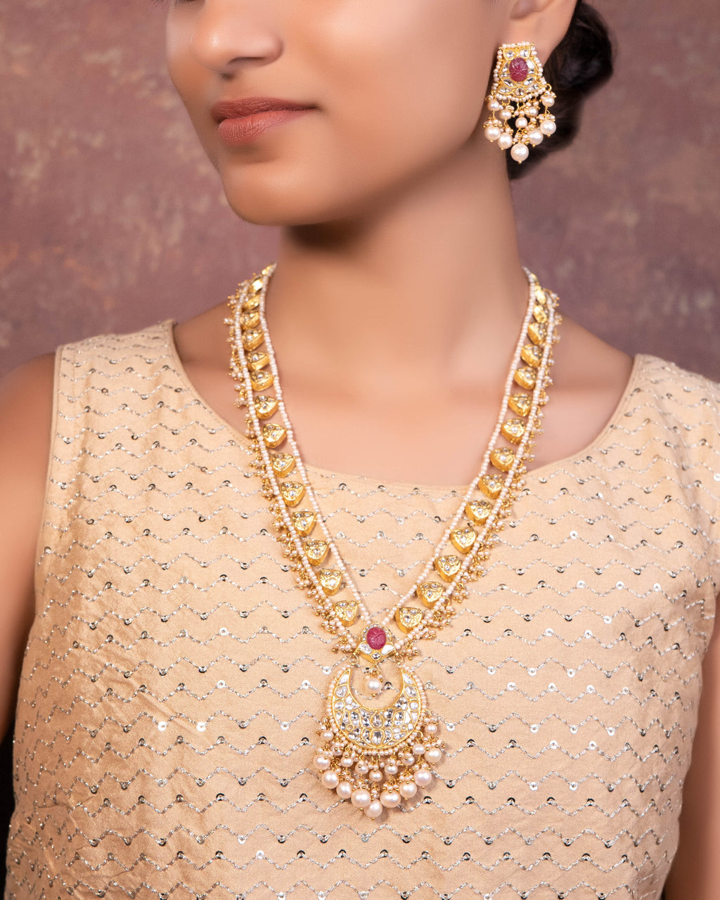 Rasika Long Necklace And Carol Tops Polki Set