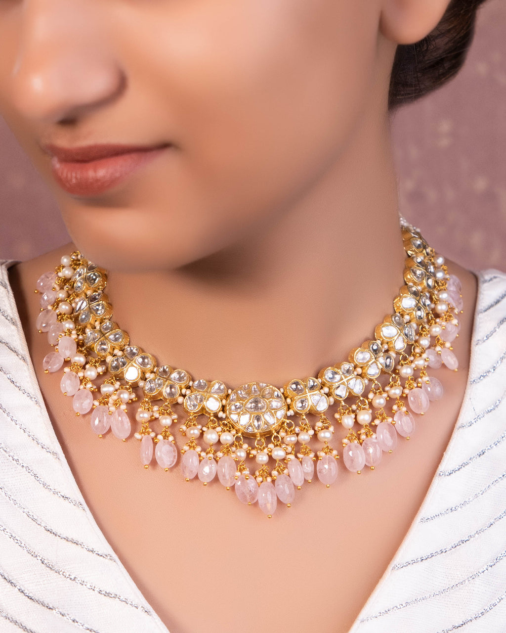 Sushma Necklace And Prakshitha Tops Polki Set