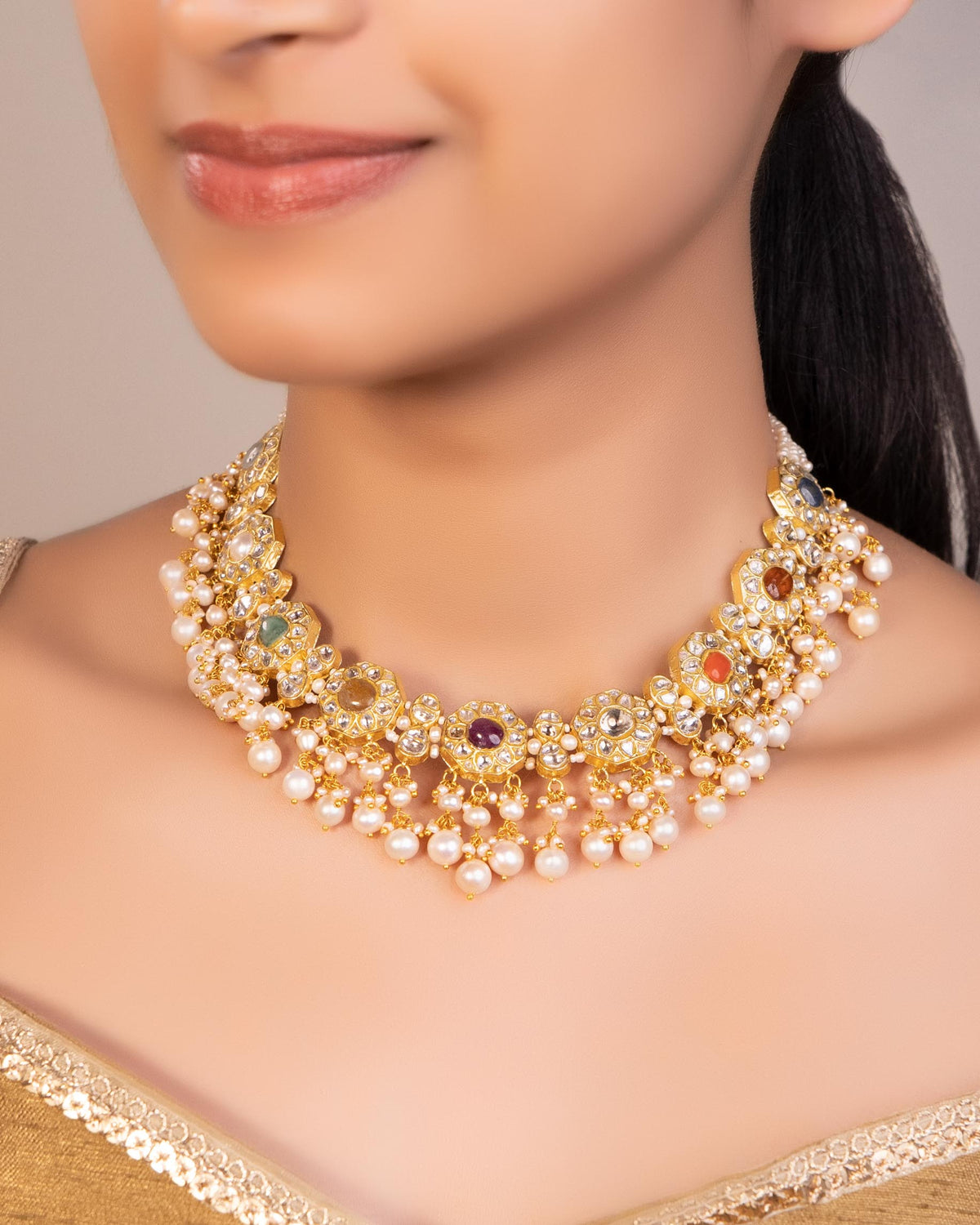 Nusrat Necklace And Earlina Tops Polki Set